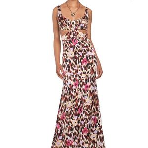 Roberto Cavalli Ikat Leopard Print Cutout Dress